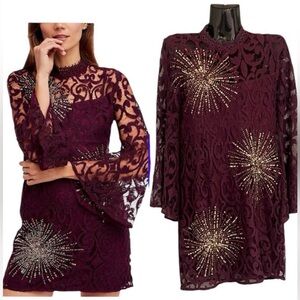 Free People Purple Long Sleeve Dress with Gold Accents